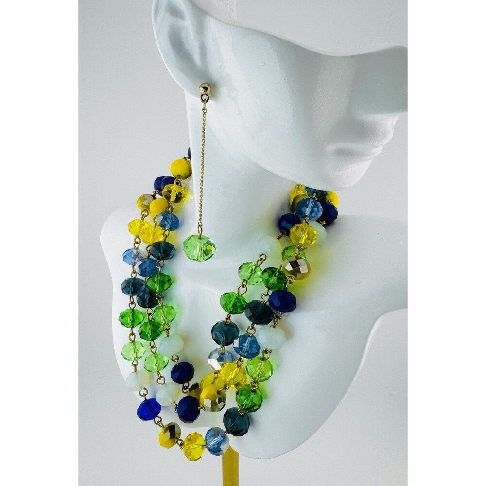 Colorful Faceted Glass Necklace Earrings Set Linea by Louis Dell'Olio 11mm Beads
